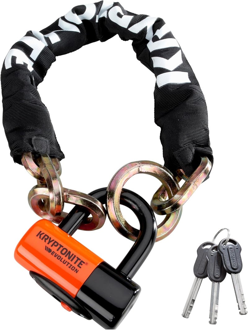 Kryptonite New York 1275 Cinch Ring Bike Chain Lock, 2.5 Feet Long Heavy Duty Anti-Theft Sold Secure Gold Motorcycle Lock with Evolution Disc Lock and Keys for Ultimate Security E-Bike, Scooter - Image 1